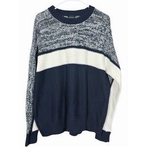 Club Monaco Men's L Navy Cream Textured Knit Sweater Wool‎ Blend Colorblock